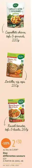 L'Eau Vive Soy doy différentes saveurs offre