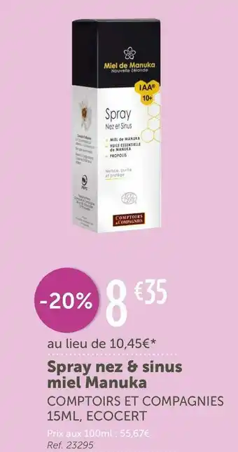 L'Eau Vive Comptoirs et compagnies spray nez & sinus miel manuka offre