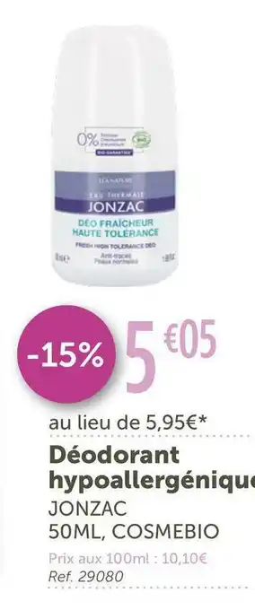 Jonzac déodorant hypoallergénique
