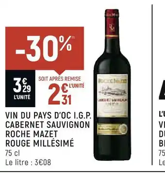 Petit Casino Roche mazet vin du pays d’oc i.g.p. cabernet sauvignon rouge millésimé offre