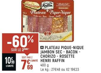Petit Casino Henri raffin plateau pique-nique jambon sec - bacon - chorizo - rosette offre