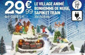 Centrakor Le village animé bonhomme de neige, sapin et train offre