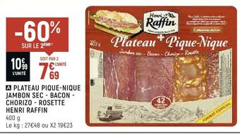 Spar Henri raffin plateau pique-nique jambon sec - bacon - chorizo - rosette offre