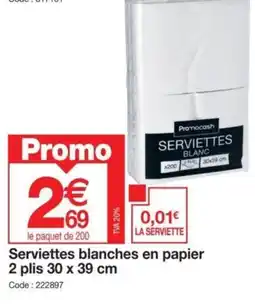 Promocash Serviettes blanches en papier 2 plis 30 x 39 cm offre