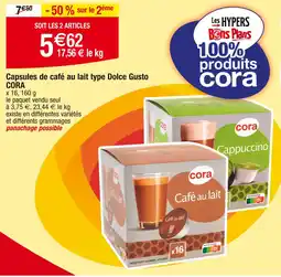 Cora x Carrefour CORA Capsules de café au lait type Dolce Gusto offre