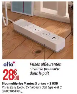 Bloc multiprise Mantea 3 prises + 2 USB
