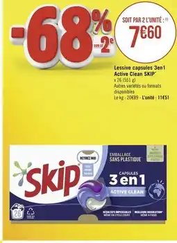 Géant Casino SKIP Lessive capsules 3en1 Active Clean offre