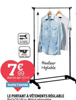 Centrakor LE PORTANT À VÊTEMENTS RÉGLABLE 80x43x110-160 cm. Métal et polypropylène. offre