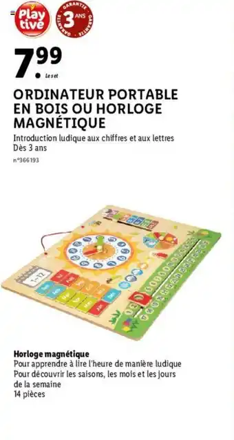 Lidl Ordinateur Portable en Bois ou Horloge magnétique offre