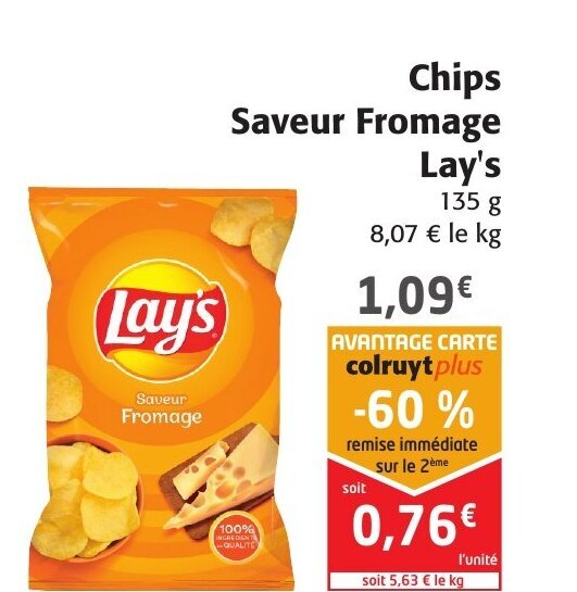 Promo Chips Saveur Fromage Lay's chez Colruyt
