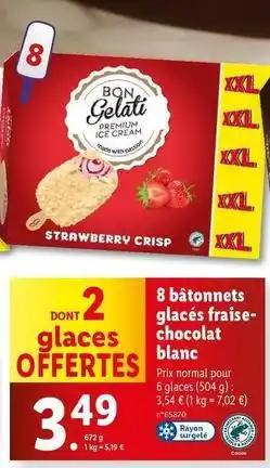 Lidl Bon gelati - 8 bâtonnets glacés fraise-chocolat blanc offre