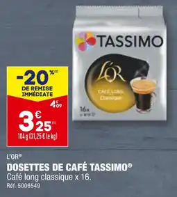 ALDI L'OR DOSETTES DE CAFÉ TASSIMO offre