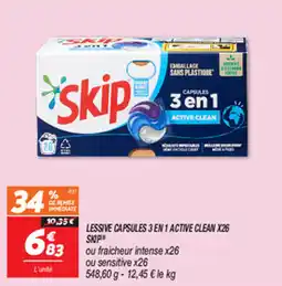 Netto LESSIVE CAPSULES 3 EN 1 ACTIVE CLEAN X26 SKIP offre
