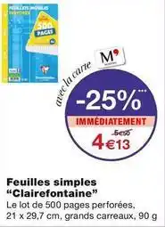 Monoprix Clairefontaine - feuilles simples offre