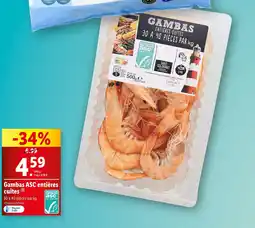Lidl Gambas ASC entières cuites offre