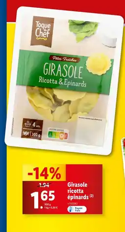 Lidl Toque du Chef Girasole ricotta épinards offre