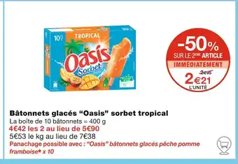 Monoprix Oasis Bâtonnets glacés sorbet tropical offre