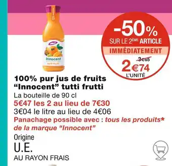 Monoprix Innocent 100% pur jus de fruits tutti frutti offre