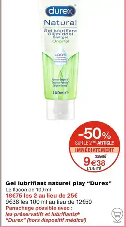 Monoprix Durex Gel lubrifiant naturel play offre