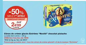 Monoprix Nestlé Cônes de crème glacée Extrême chocolat pistache offre