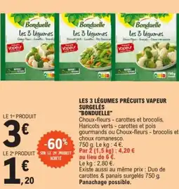 E.Leclerc LES 3 LÉGUMES PRÉCUITS VAPEUR SURGELÉS "BONDUELLE" offre
