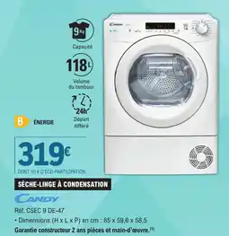 E.Leclerc SÈCHE-LINGE À CONDENSATION Réf. CSEC 9 DE-47 offre