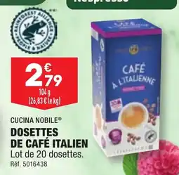 ALDI DOSETTES DE CAFÉ ITALIEN offre