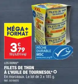 ALDI FILETS DE THO PÉCHE DURABLE MSC À L'HUILE DE TOURNESOL*✪ En morceaux. Le lot de 3 x 185 g. offre