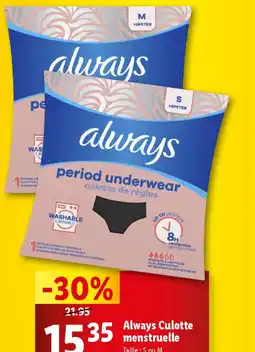 Lidl Always Culotte menstruelle offre