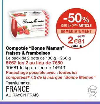 Monoprix Bonne Maman Compotée fraises & framboises offre