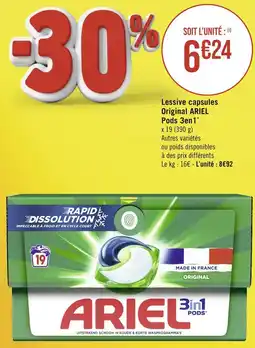 Casino Supermarchés ARIEL Lessive capsules Original Pods 3en1 offre