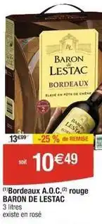 Cora x Carrefour Baron de lestac - bordeaux a.o.c. rouge offre