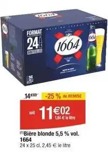 Cora x Carrefour 1664 - bière blonde 5,5 % vol offre