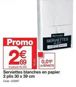 Promocash Serviettes blanches en papier offre