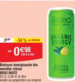 Migros Boisson énergisante bio menthe citron offre