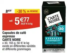 Cora x Carrefour CARTE NOIRE Capsules de café espresso offre