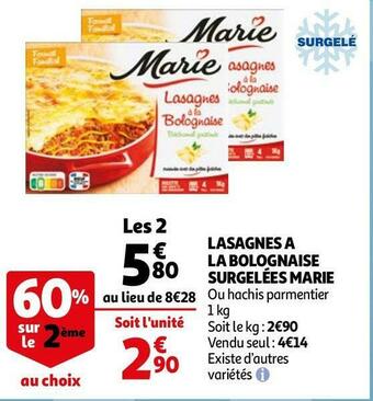 Auchan Marie lasagnes a la bolognaise surgelées offre