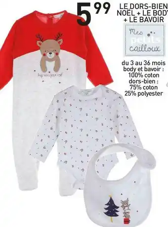 Stokomani Mes petits cailloux le dors-bien noël + le body + le bavoir offre