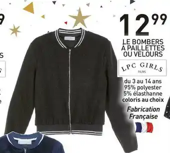 Stokomani Lpc girls le bombers à paillettes ou velours offre