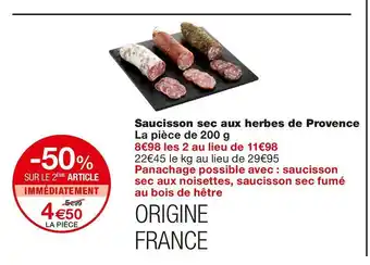 Monoprix Saucisson sec aux herbes de provence offre