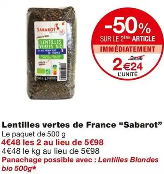 Monoprix Sabarot lentilles vertes de france offre