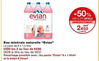 Monoprix Evian eau minérale naturelle offre