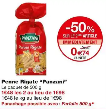 Monoprix Panzani penne rigate offre