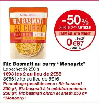 Monoprix Monoprix riz basmati au curry offre