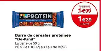 Monoprix Be-kind barre de céréales protéinée offre