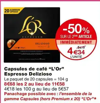 Monoprix Lor capsules de café espresso delizioso offre