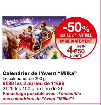 Monoprix Milka calendrier de l’avent offre