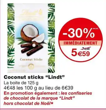 Monoprix Lindt coconut sticks offre