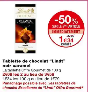 Monoprix Lindt tablette de chocolat noir caramel offre
