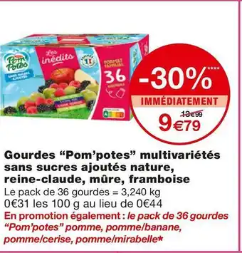Monoprix Pom’potes gourdes multivariétés sans sucres ajoutés nature, reine-claude, mûre, framboise offre